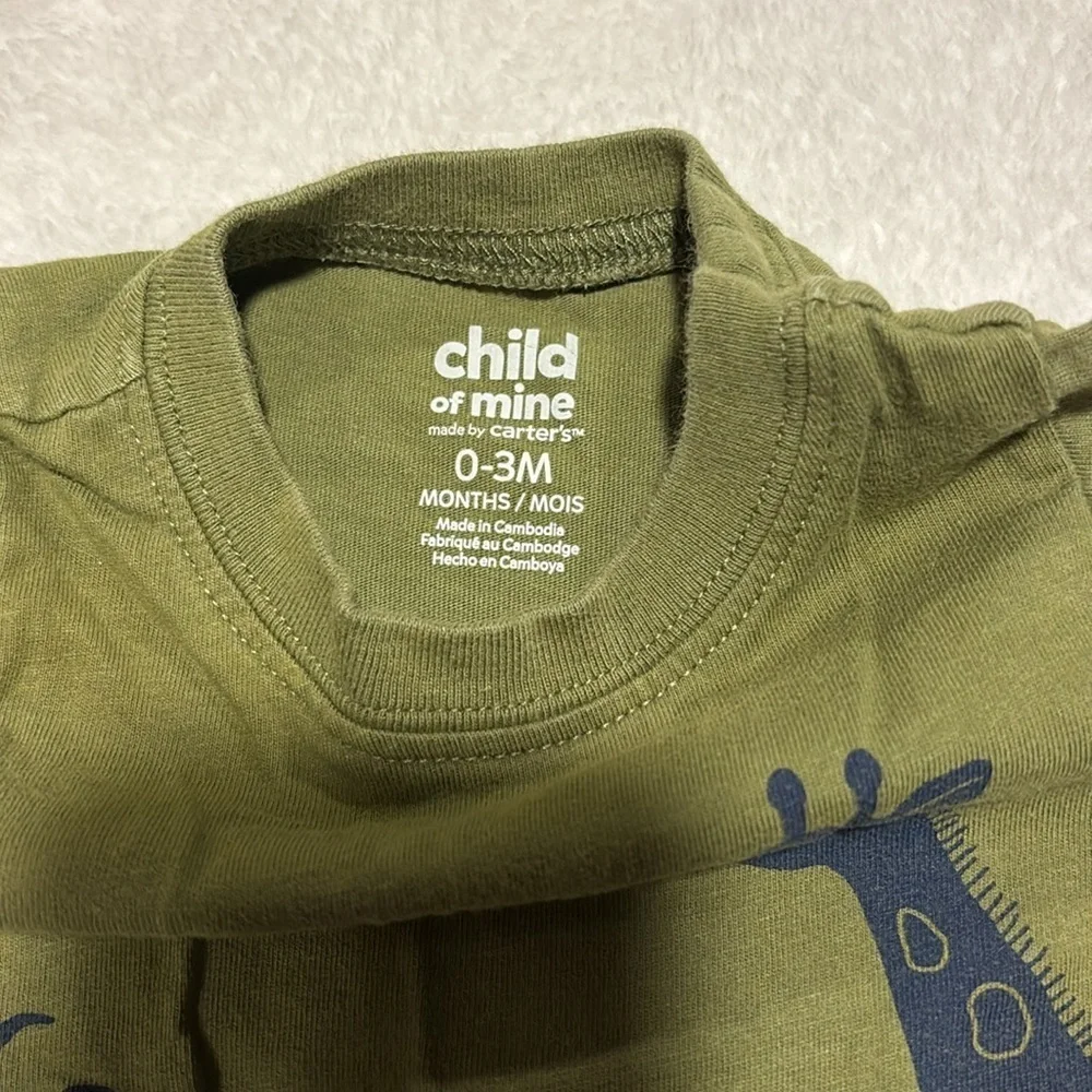 Cute Carters safari animals T shirt for 0-3 month baby Short sleeve Hunter green